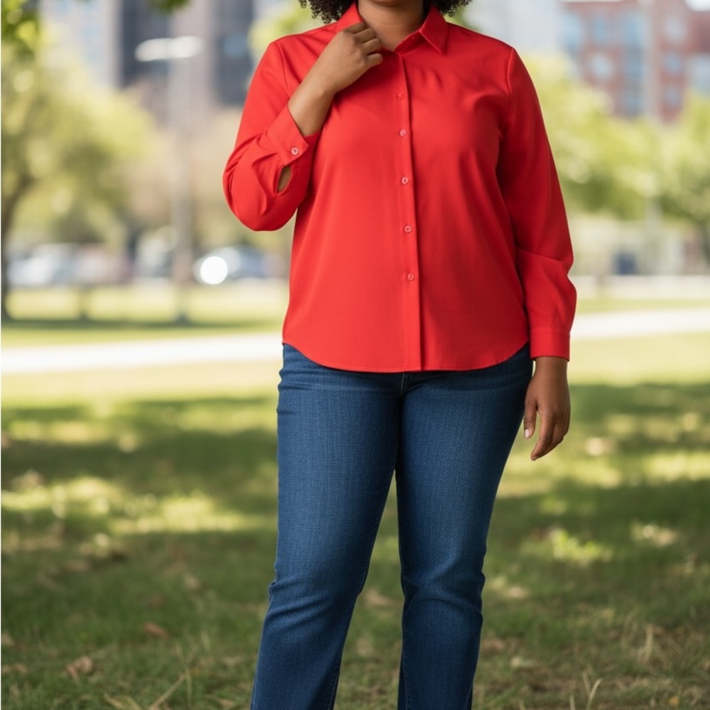 The Studio Works Plus Size 2XL Red Button Down